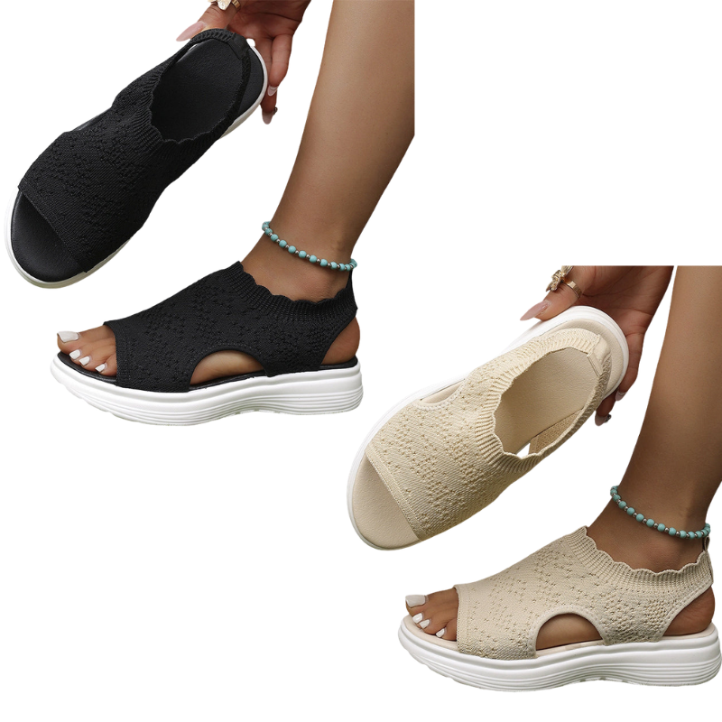Atmungsaktive Strick-Plateau-Sandalen für Damen