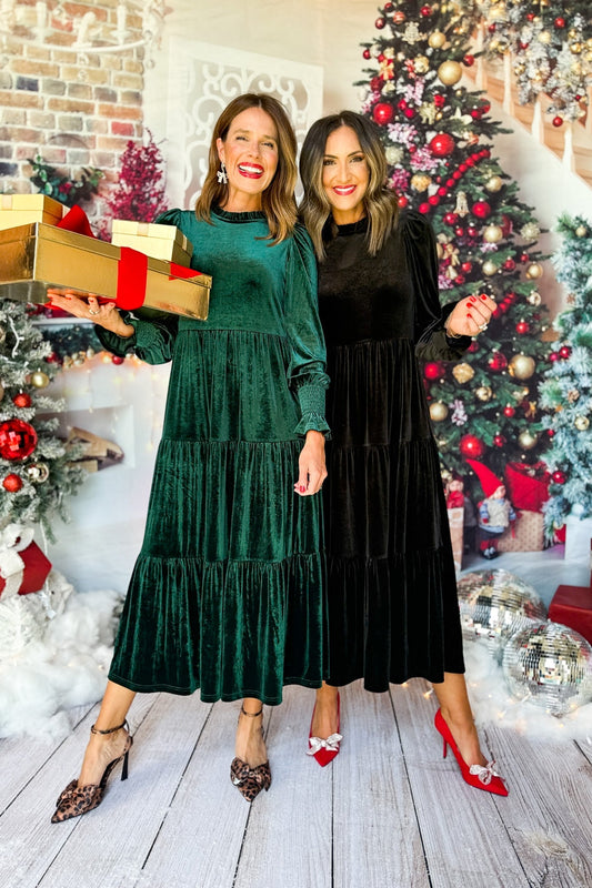 Long Sleeve Maxi Dress In Hunter Velvet