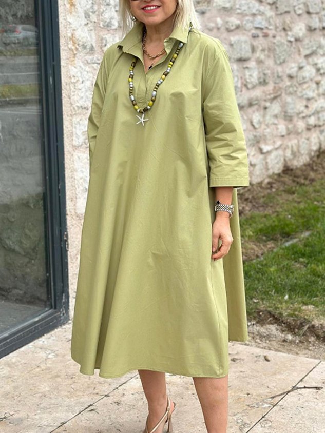 Casual Plain Shirt Collar Maxi Dress