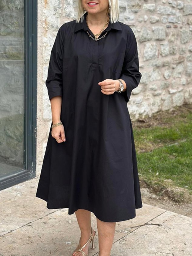 Casual Plain Shirt Collar Maxi Dress