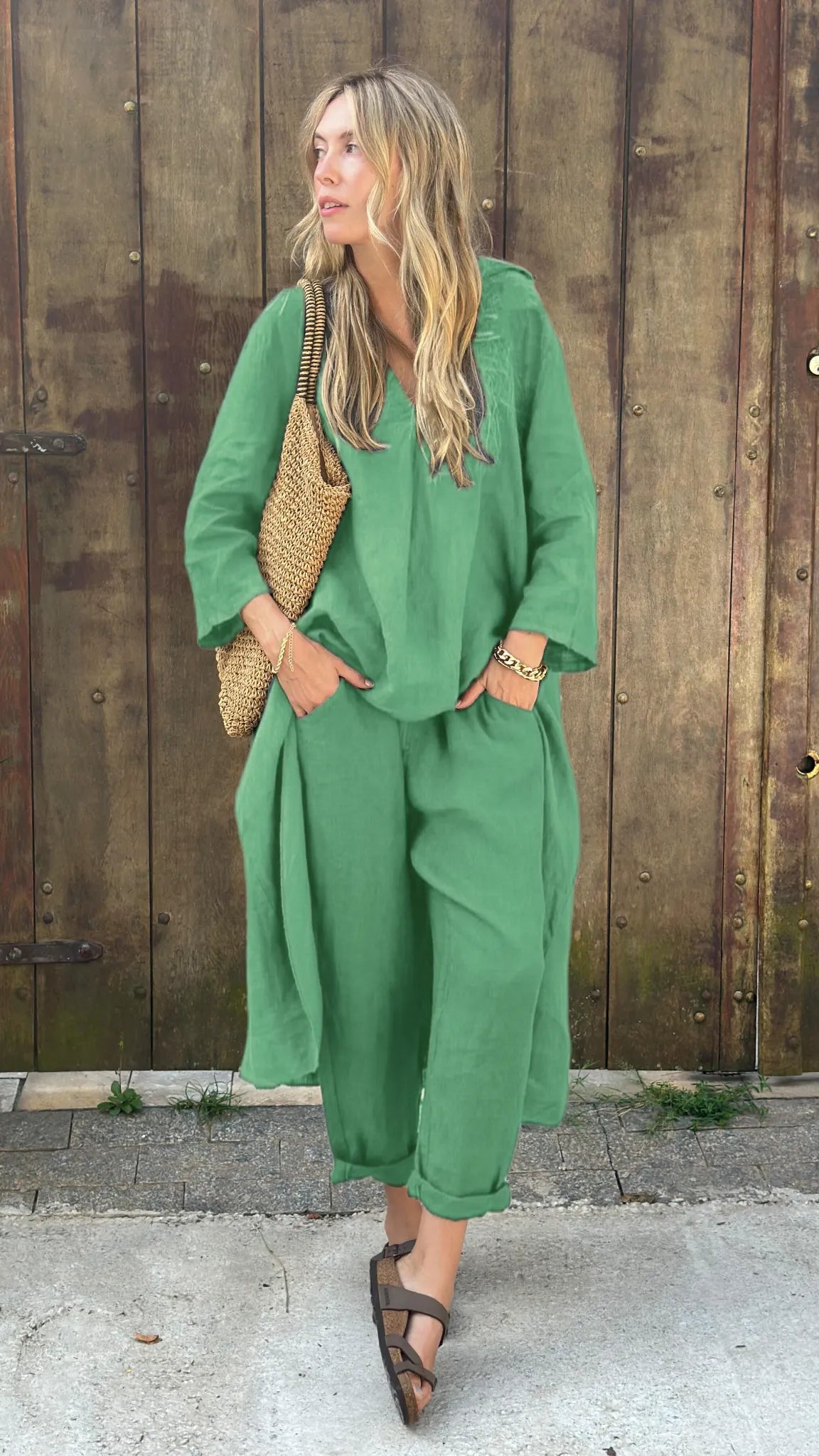 Comfortable Cotton and linen casual solid color 2-piece Set(Buy 2 Free Shipping)