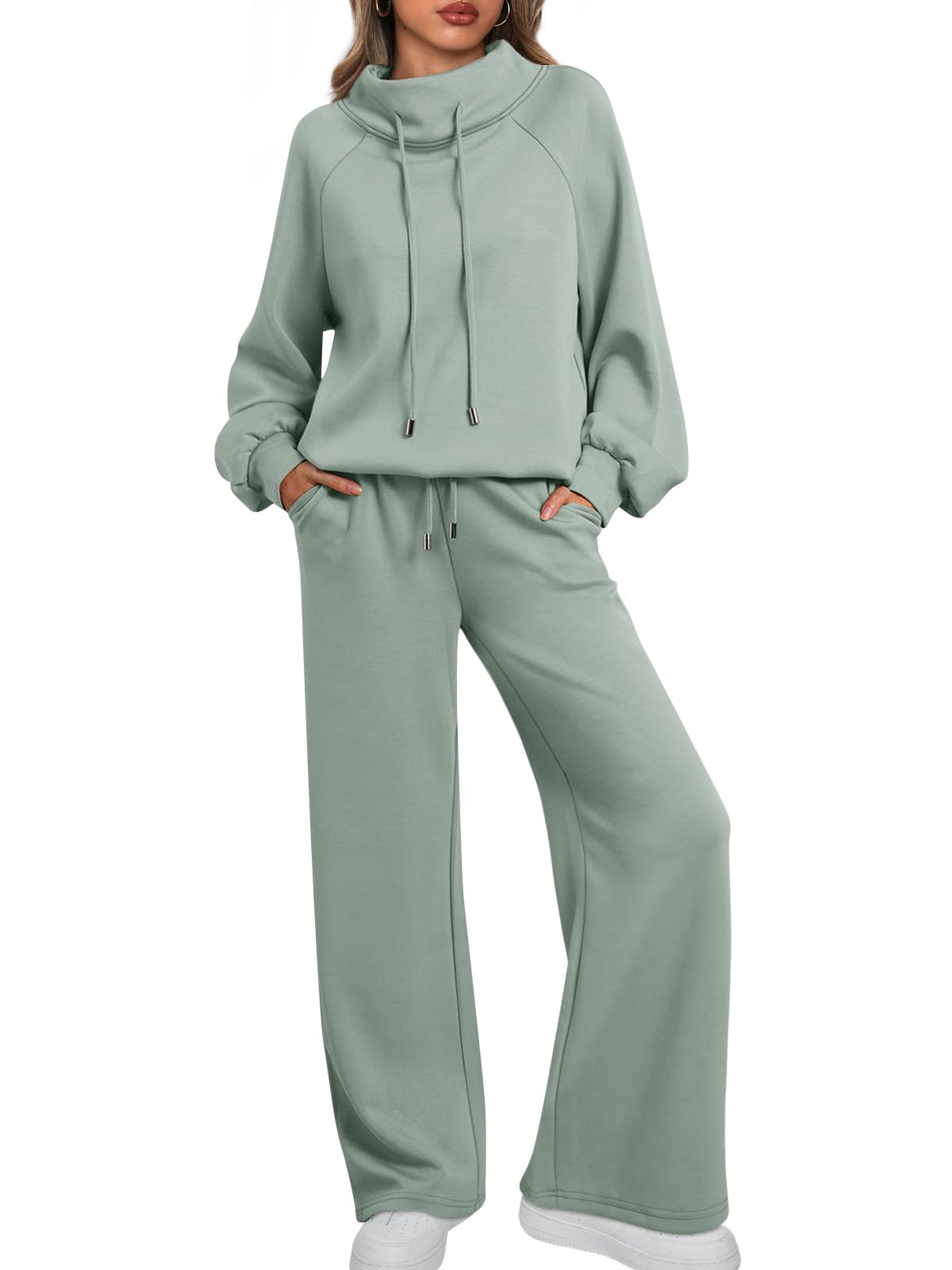 🎄Christmas Clearance 🔥 Women's Oversized Two-Piece Round Neck Drawstring Sweatshirt Wide Leg Sweatpants Casual Suit