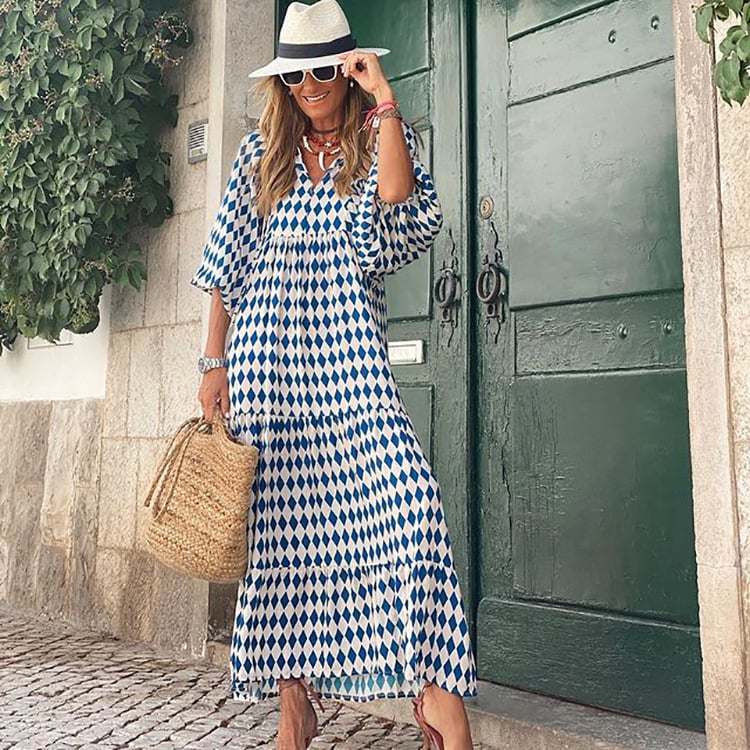 Puffy Sleeve Floral Pattern Elegant Boho Dress