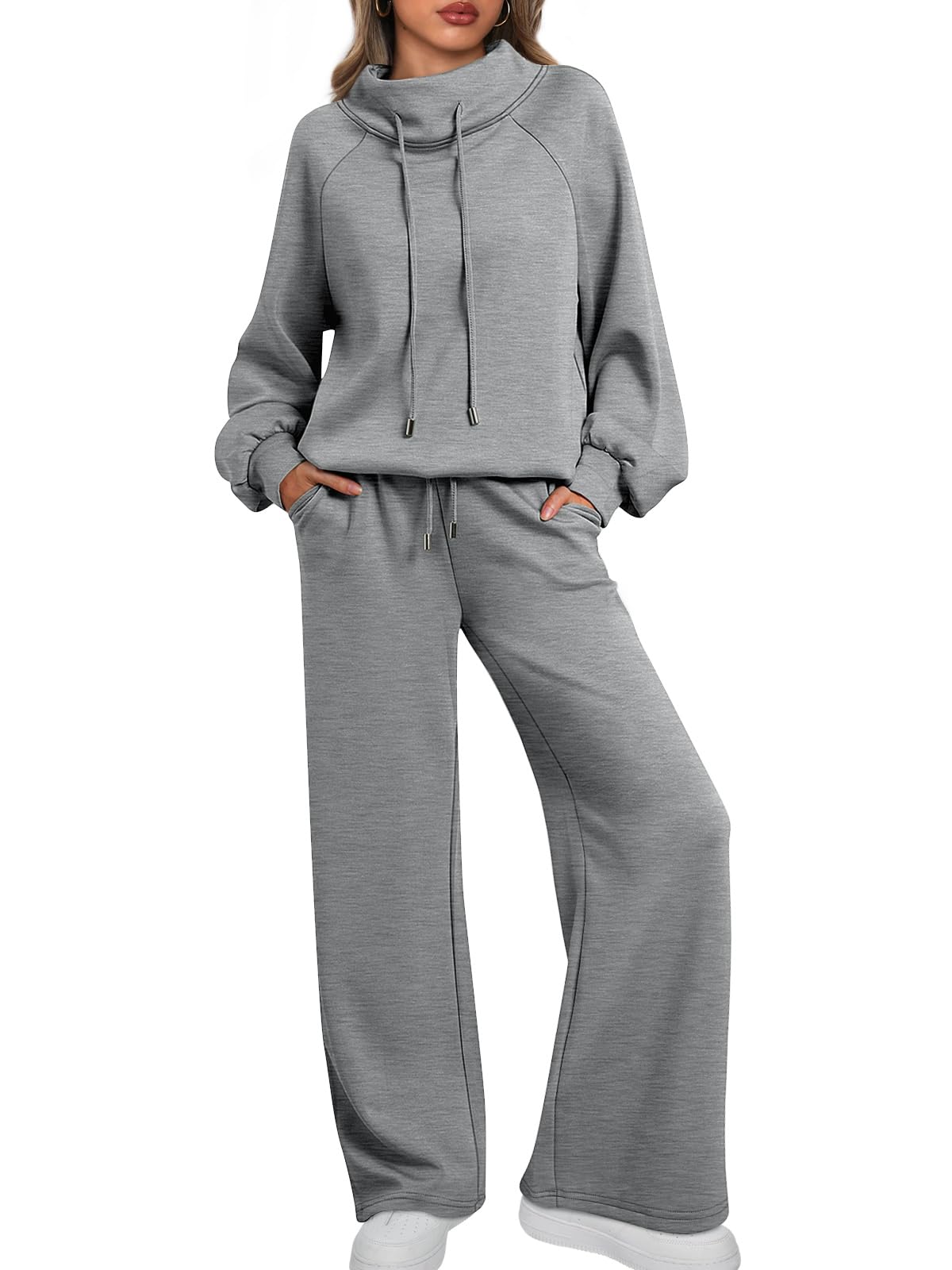 🎄Christmas Clearance 🔥 Women's Oversized Two-Piece Round Neck Drawstring Sweatshirt Wide Leg Sweatpants Casual Suit