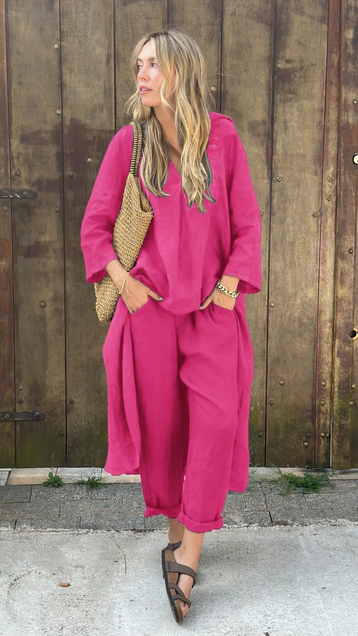 Comfortable Cotton and linen casual solid color 2-piece Set(Buy 2 Free Shipping)
