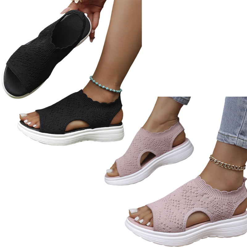 Atmungsaktive Strick-Plateau-Sandalen für Damen