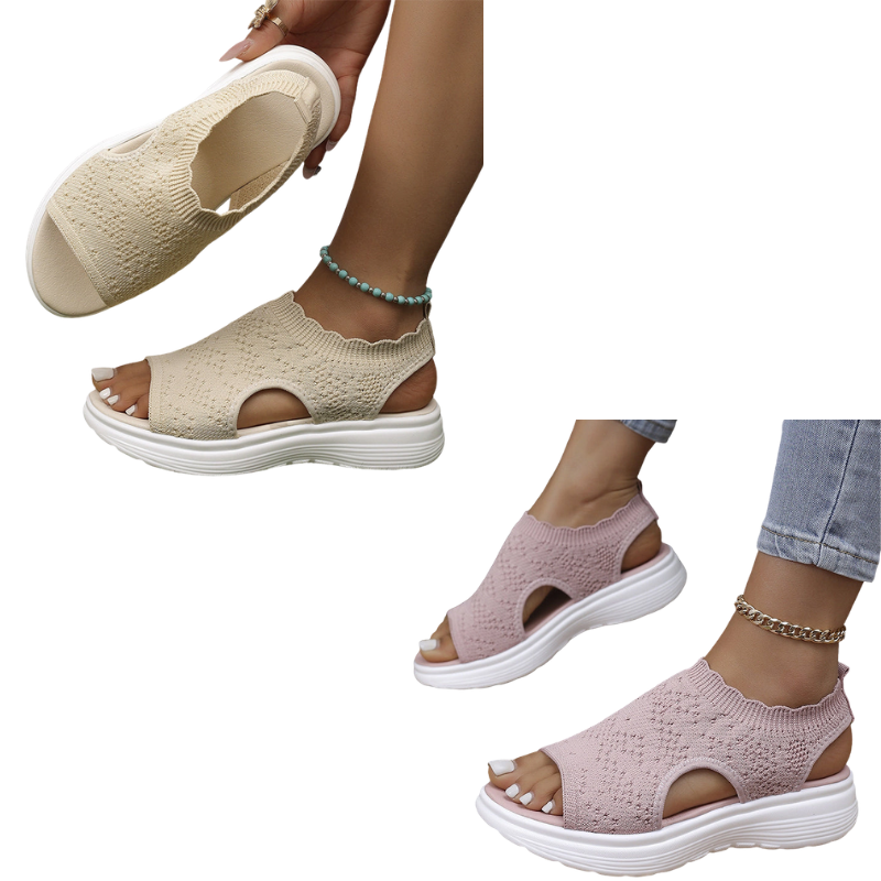Atmungsaktive Strick-Plateau-Sandalen für Damen