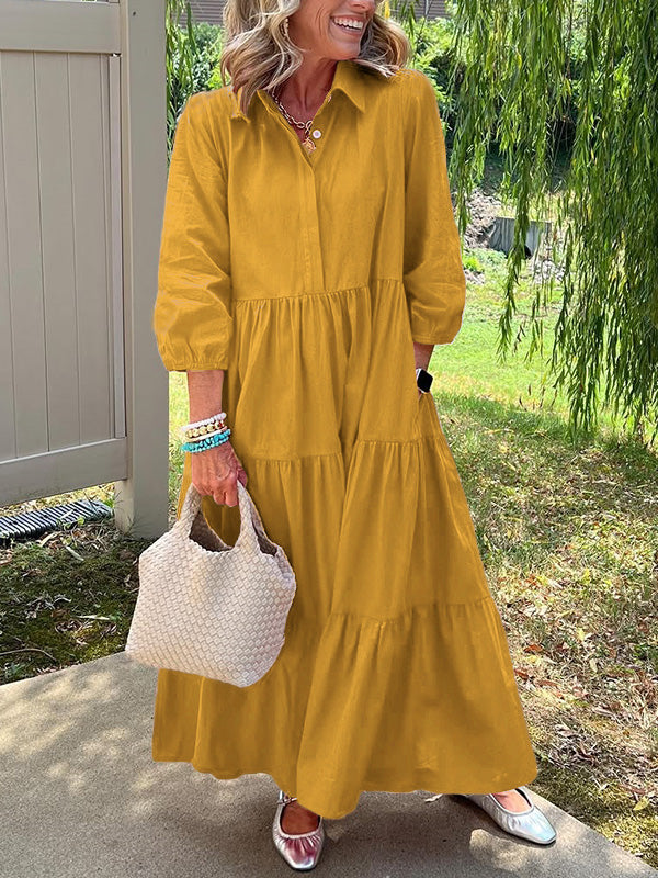 RÄUMUNGSVERKAUF🔥 Lockeres Baumwoll-Leinen-Kleid mit Revers - zzgl. MwSt.