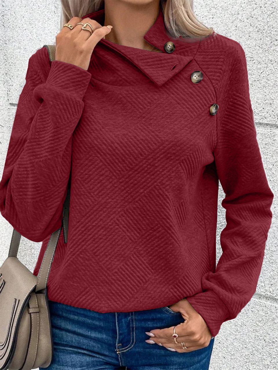 🎄Christmas Clearance🔥Women's High Neck Special Button Designer Sweatshirt
