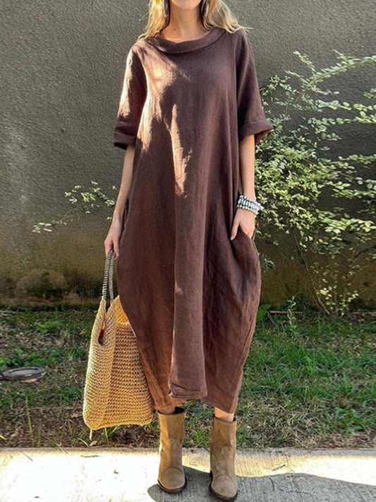 Women's Casual Solid Color Cotton and Linen Dress