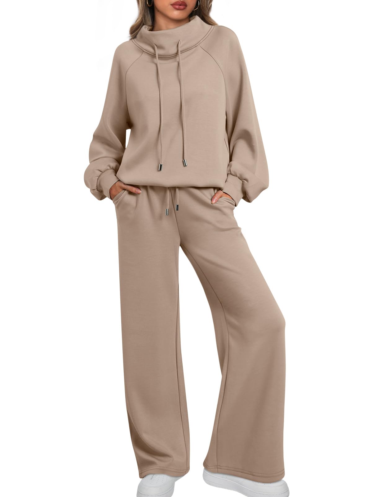 🎄Christmas Clearance 🔥 Women's Oversized Two-Piece Round Neck Drawstring Sweatshirt Wide Leg Sweatpants Casual Suit