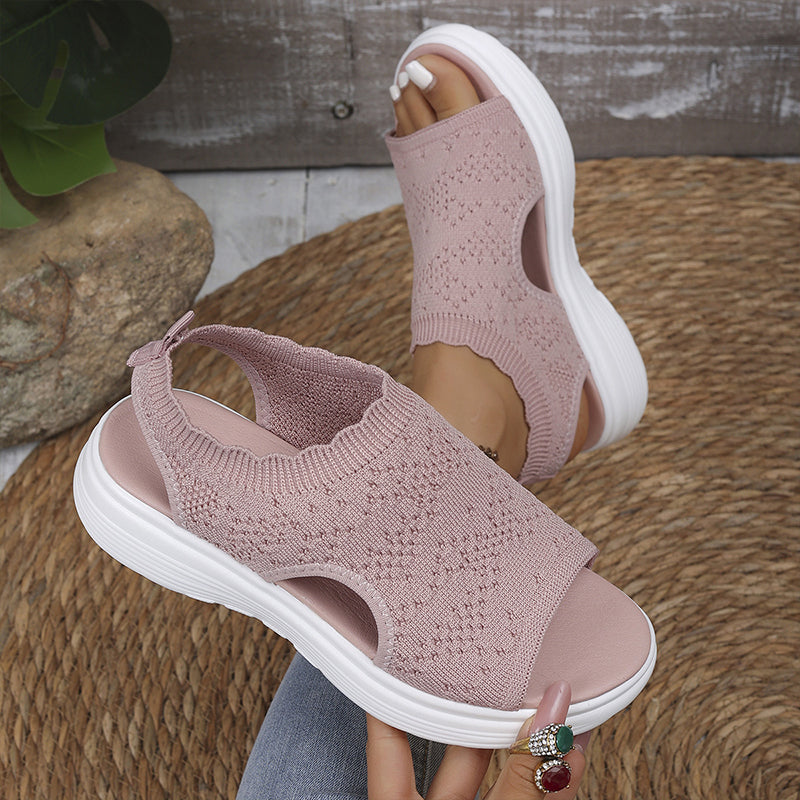 Atmungsaktive Strick-Plateau-Sandalen für Damen