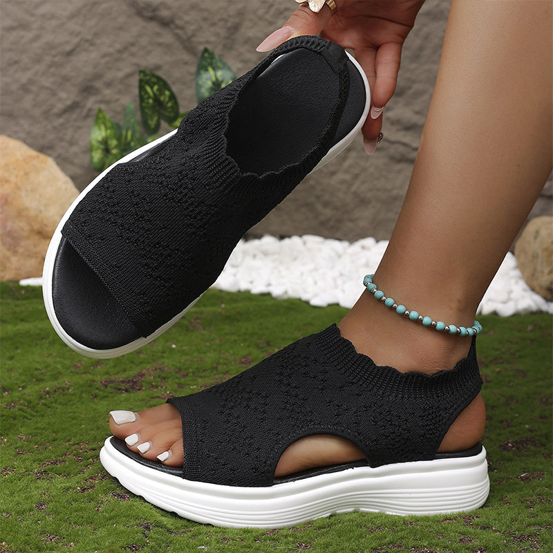 Atmungsaktive Strick-Plateau-Sandalen für Damen