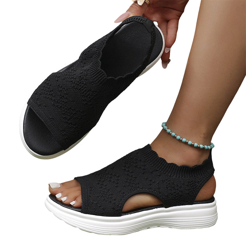 Atmungsaktive Strick-Plateau-Sandalen für Damen